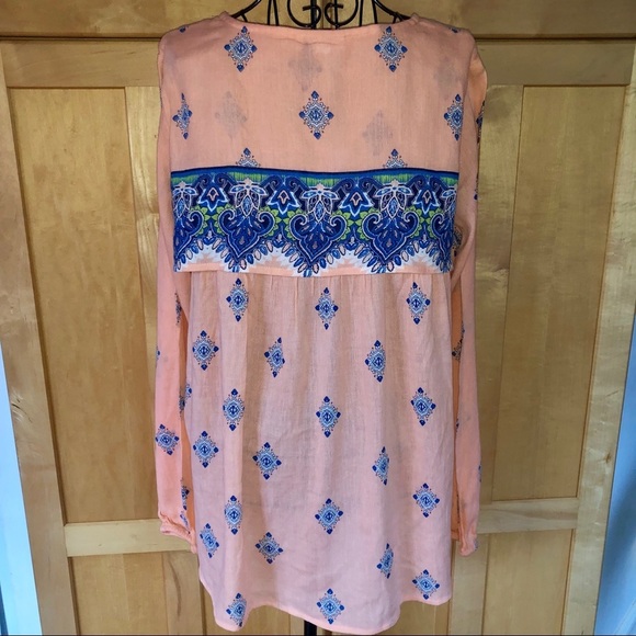 Red Camel boho chic coral and blue long sleeve Top size Medium - Picture 3 of 7